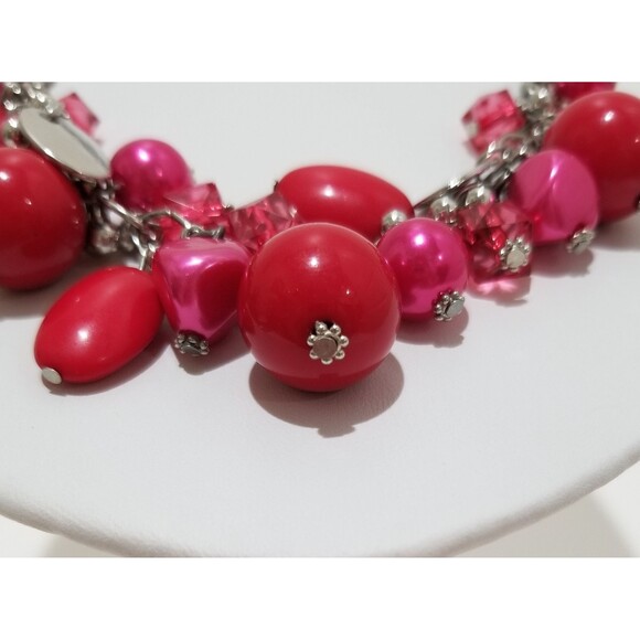 Red/Fuchsia Dangle Multi Bead Vintage Artisan 18" Necklace - with 2" Extension - Picture 9 of 10